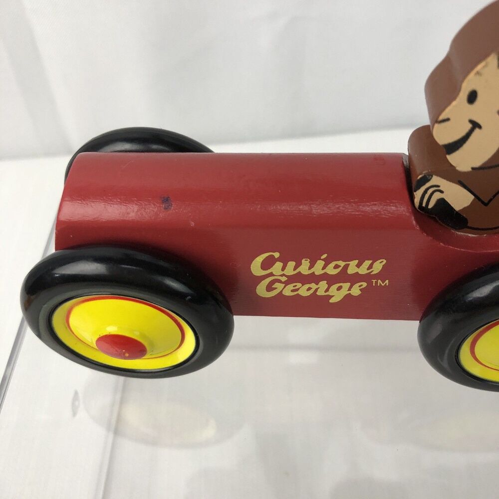 Curious George Schylling Rowley 6" Red Wooden Rolling Toy Car - Picture 3 of 6